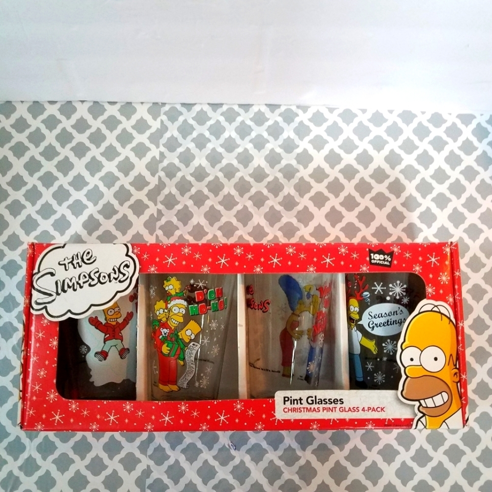 Simpson Christmas 4 Pint Glasses NIB